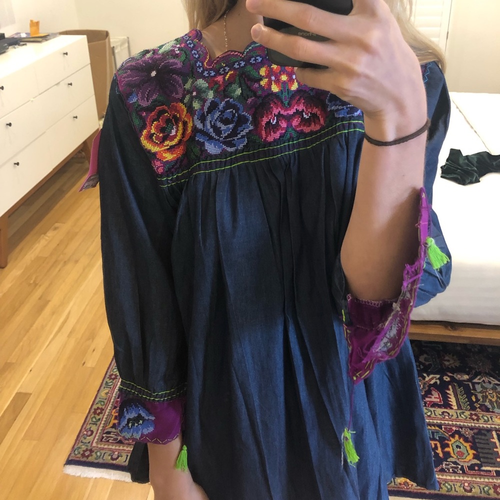 Denim Mexican embroidered shirt